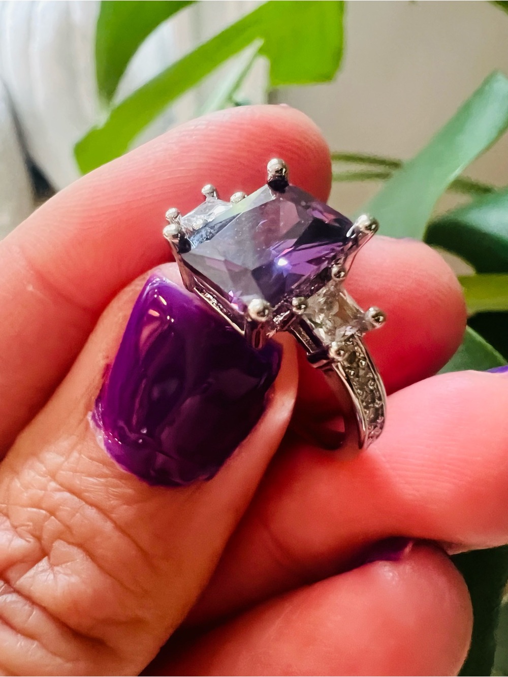 Amethyst Stone Cocktail Ring SZ 7.5